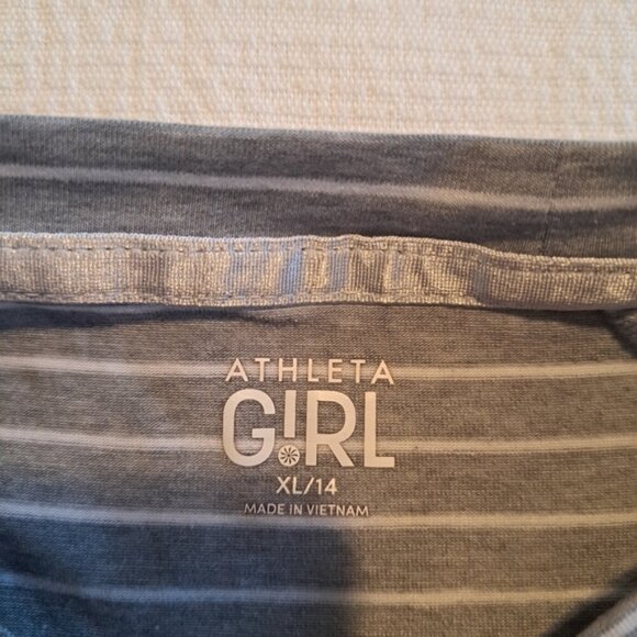 Athleta Girl girls size XL or 14 gray & white striped short sleeve shirt EUC - Picture 2 of 5